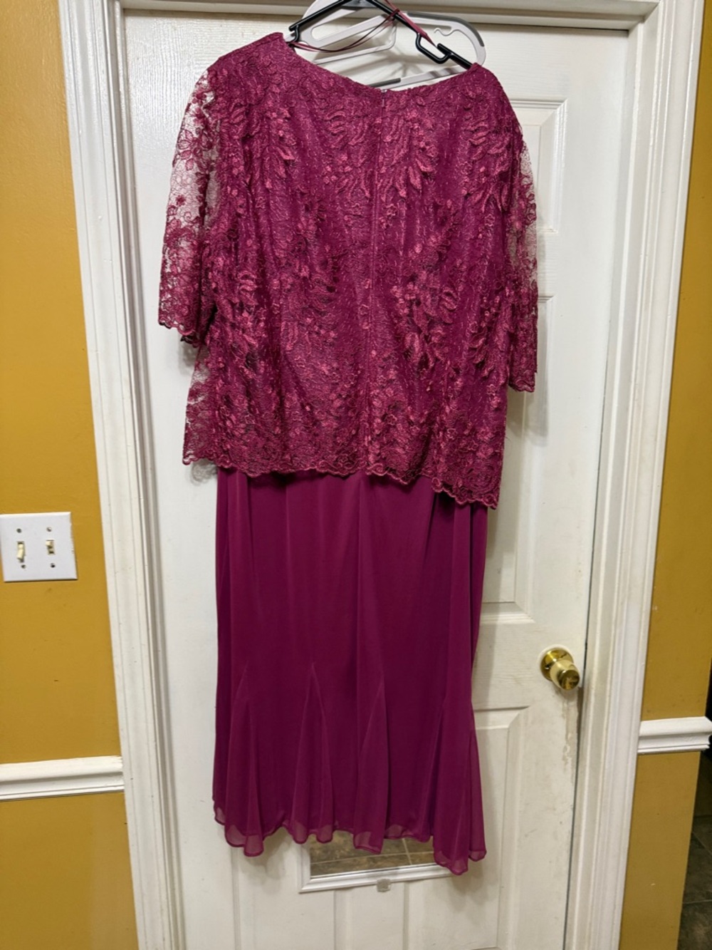 Elegant Lace Overlay Chiffon Dress in Deep Berry - Picture 9 of 11